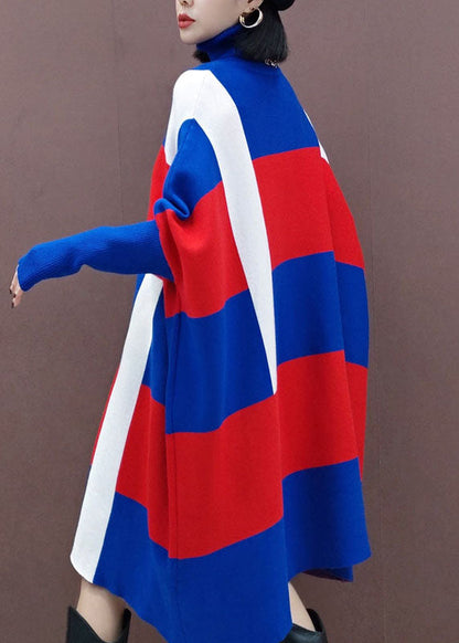 Plus Size Blau Rot Rollkragen Strickkleid Frühling
