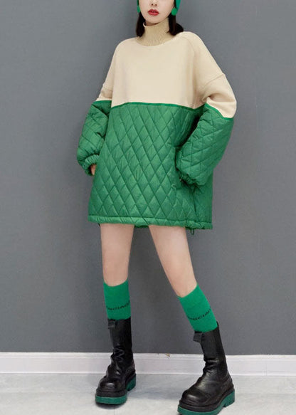 Plus Größe Grün Rollkragen Feine Baumwolle Gefüllt Urlaub Kleider Frühling