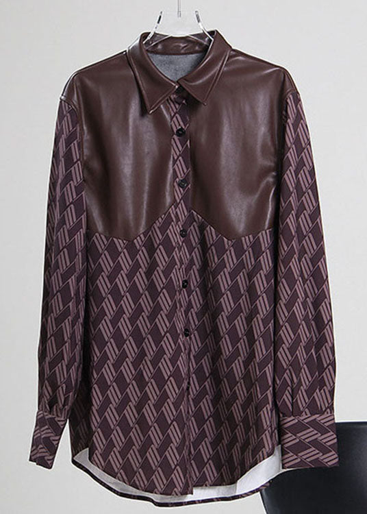 Plus größe Lose druck PU Patchwork Shirts Frühling