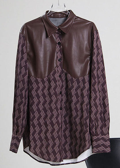 Plus größe Lose druck PU Patchwork Shirts Frühling