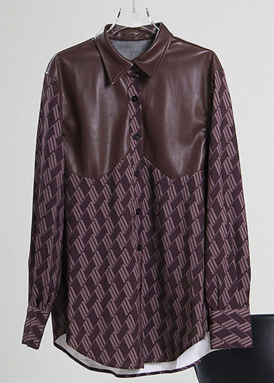 Plus größe Lose druck PU Patchwork Shirts Frühling