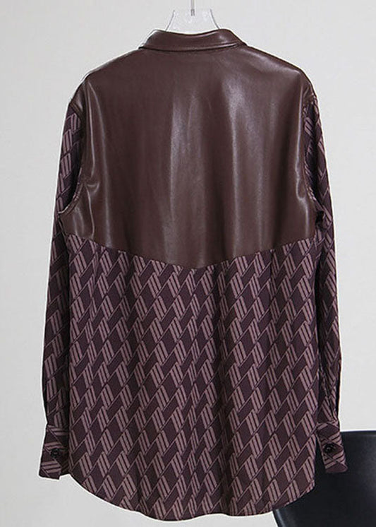 Plus größe Lose druck PU Patchwork Shirts Frühling