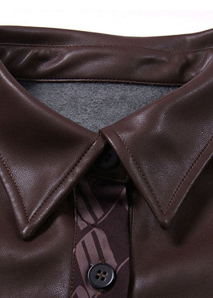 Plus größe Lose druck PU Patchwork Shirts Frühling