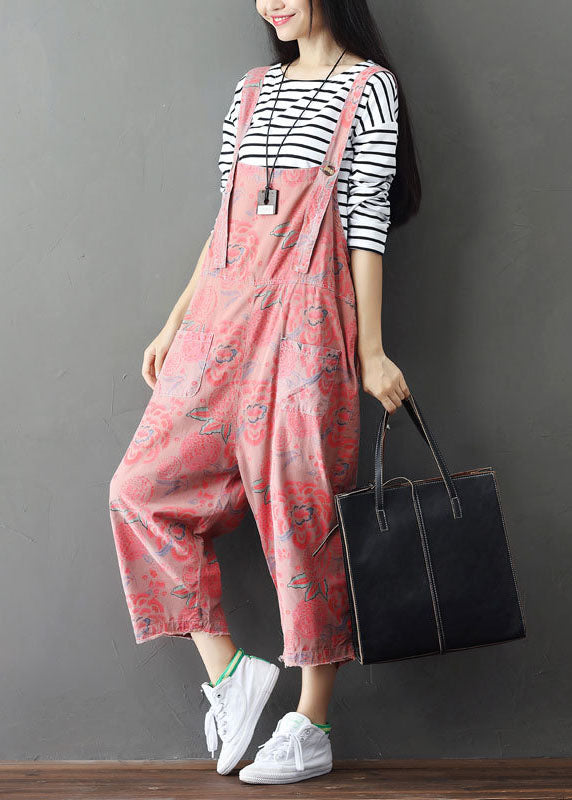 Plus Größe Pink Print weite Beinhose Jumpsuits Frühling