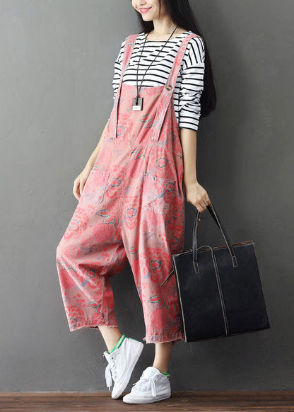 Plus Größe Pink Print weite Beinhose Jumpsuits Frühling