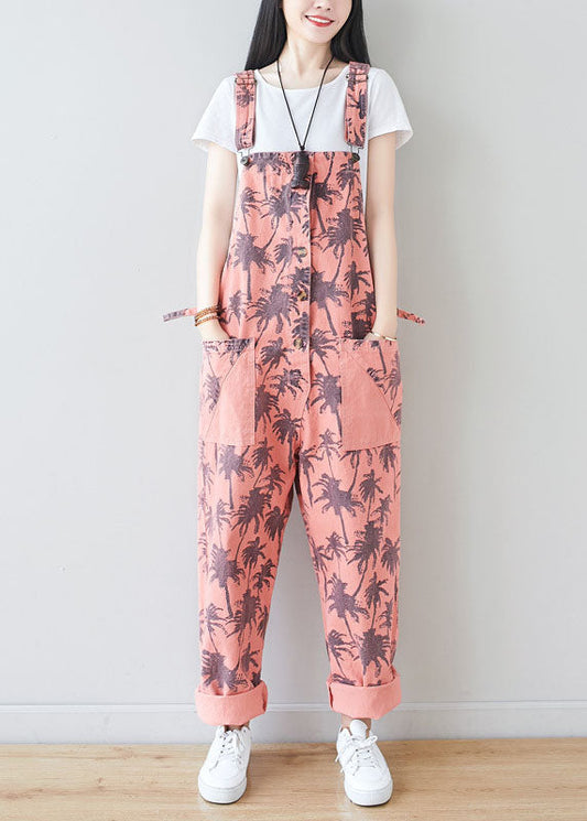 Plus Größe Rosa Taschen Print Jumpsuits Frühling