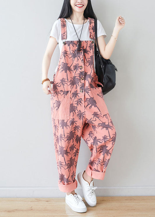 Plus Größe Rosa Taschen Print Jumpsuits Frühling