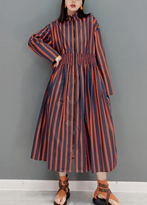 Plus Größe Rot Zip Up Gestreiften urlaub Kleider Frühling