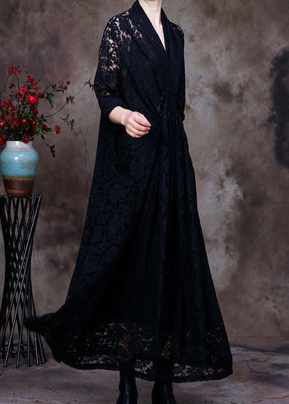 Plus Size schwarzes Partykleid mit V-Ausschnitt und Spitze für den Frühling