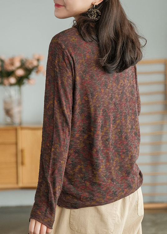 Plus Size Schokoladen-V-Ausschnitt-Print-Tops Frühling