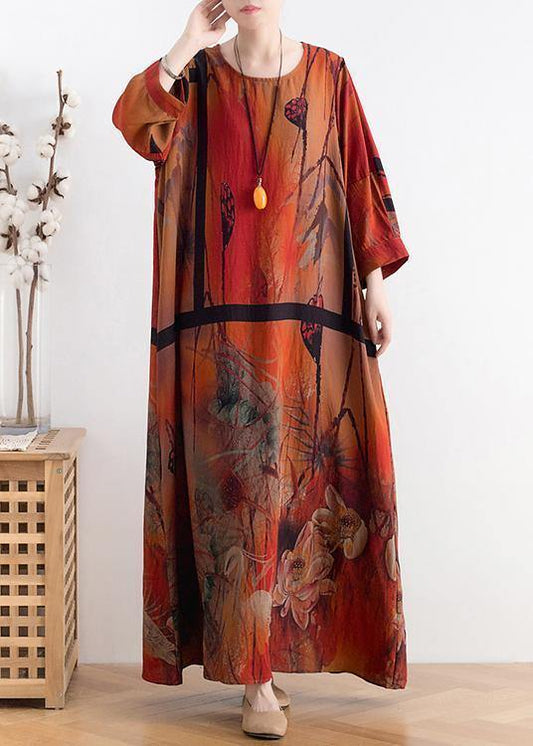 Plus size women's 2021 summer mid-length retro print dress - SooLinen