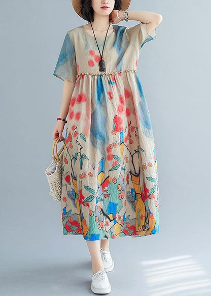 Plus size women's summer dress printed skirt dress - SooLinen