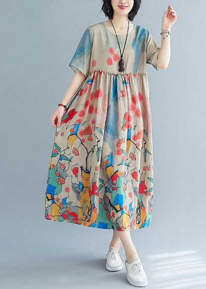 Plus size women's summer dress printed skirt dress - SooLinen