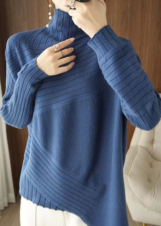 Plus Size Blau Asymmetrische Solide Strick Pullover Frühling