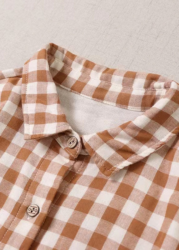 Plus Size Orange Rüschentaschen Plaid Kleid Frühling