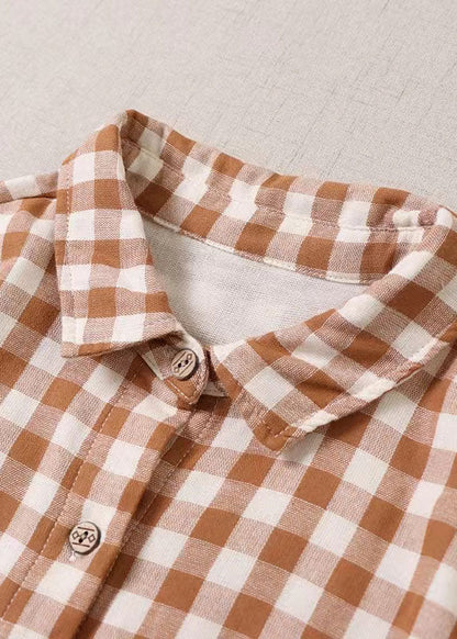 Plus Size Orange Rüschentaschen Plaid Kleid Frühling