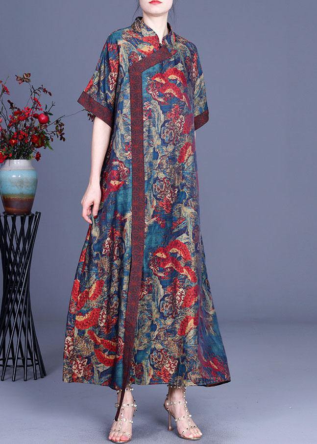 Print Retro Oriental Patchwork Summer Silk Dress - SooLinen