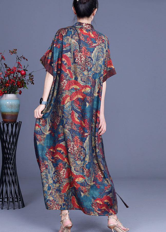 Print Retro Oriental Patchwork Summer Silk Dress - SooLinen