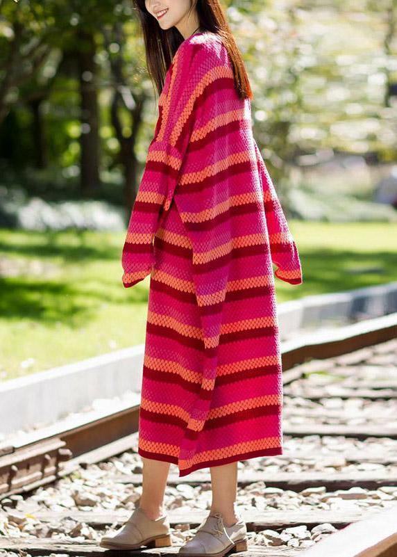 Pullover Sweater dresses RefashionStripe Split Long Sleeve Woollen Dress