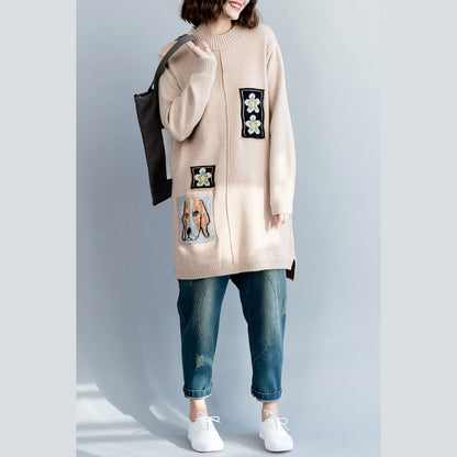 Pullover Pullover Outfit Damen O-Ausschnitt beige Hipster Stricktops