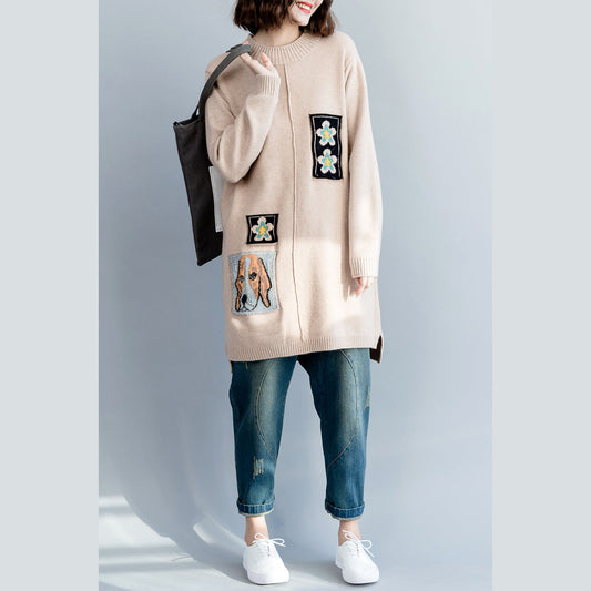 Pullover Pullover Outfit Damen O-Ausschnitt beige Hipster Stricktops