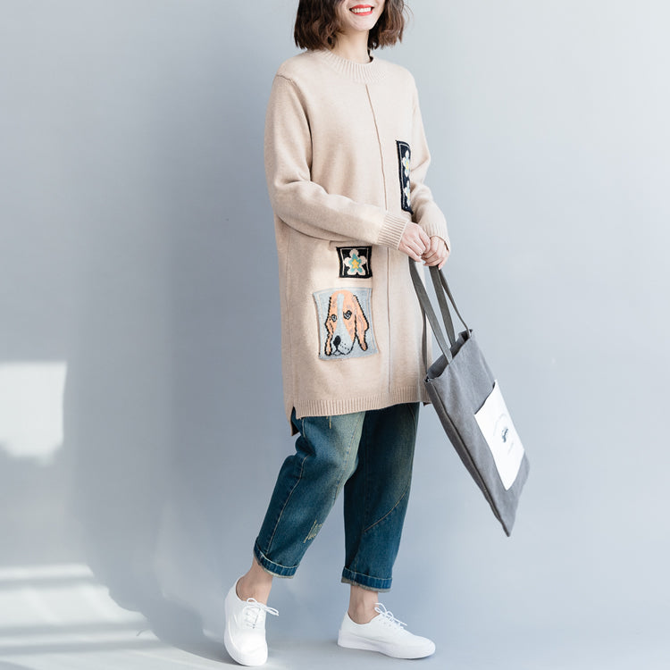 Pullover Pullover Outfit Damen O-Ausschnitt beige Hipster Stricktops