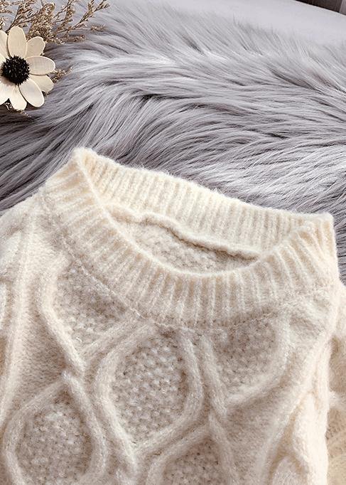 Pullover beige Sweater weather Street Style o neck baggy Hipster knitted tops - SooLinen