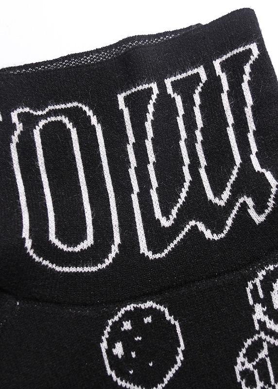 Pullover black Letter knit blouse high neck Loose fitting sweaters - SooLinen