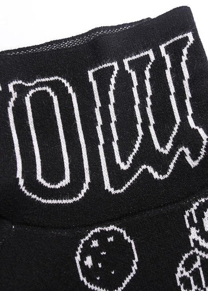 Pullover black Letter knit blouse high neck Loose fitting sweaters - SooLinen