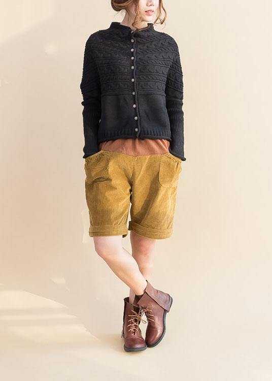 Pullover black knitted cardigans oversized fall knitted coat o neck Button Down tops - SooLinen