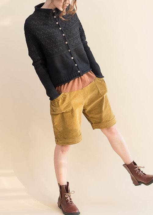 Pullover black knitted cardigans oversized fall knitted coat o neck Button Down tops - SooLinen