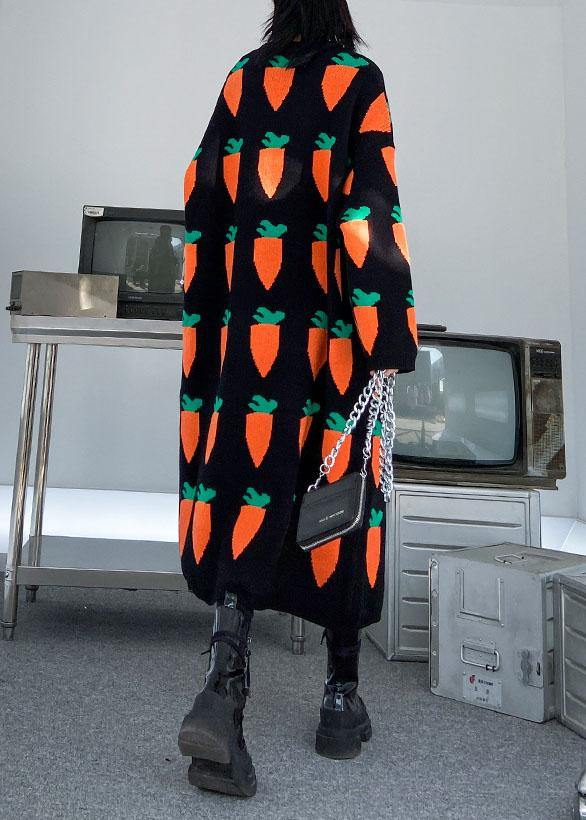 Pullover black print Sweater weather Re fashion o neck baggy Tejidos knit dresses - SooLinen