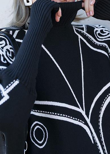 Pullover black print knit wear plus size clothing o neck Batwing Sleeve Blouse - SooLinen