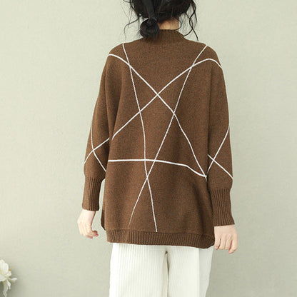 Pullover braun gestrickte Oberteile Plus Size O-Ausschnitt Strickwaren