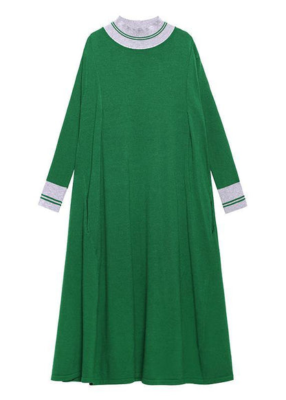 Pullover green Sweater dresses plus size o neck exra large hem DIY  sweater dresses - SooLinen