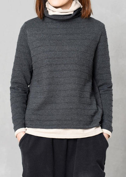 Pullover hige neck knitted tops oversize false two pieces patchwork color sweater red - SooLinen