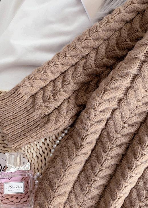 Pullover khaki Sweater Wardrobes Street Style o neck thick oversize fall knitwear - SooLinen