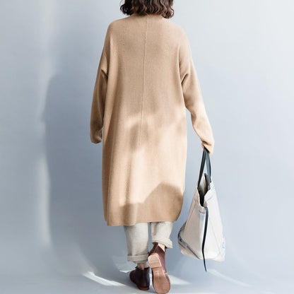 Pullover Khaki Pulloverkleid Outfit Moda Hipster High Neck Baggy Strickkleid