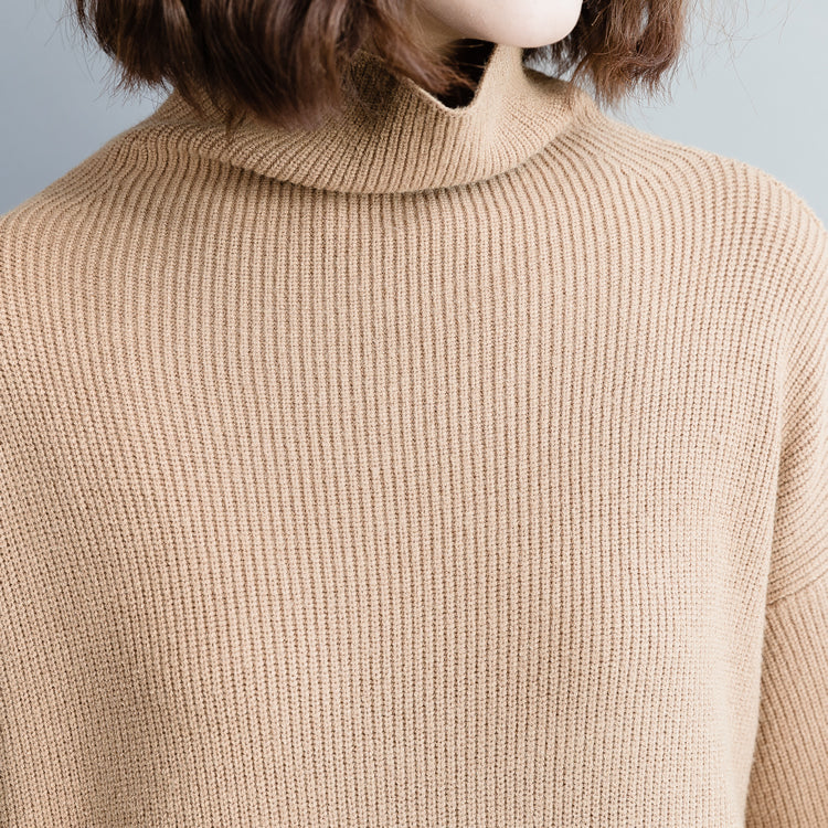 Pullover Khaki Pulloverkleid Outfit Moda Hipster High Neck Baggy Strickkleid