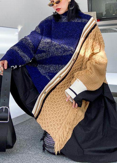 Pullover multicolor top o neck asymmetric oversize spring knitwear - SooLinen