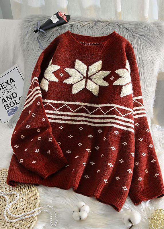 Pullover o neck burgundy knitted blouse trendy plus size knit blouse - SooLinen