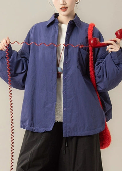 Lila Hemdmantel mit Knöpfen, einfarbig, mit Baumwolle gefüttert, Peter-Pan-Kragen