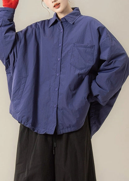 Lila Hemdmantel mit Knöpfen, einfarbig, mit Baumwolle gefüttert, Peter-Pan-Kragen