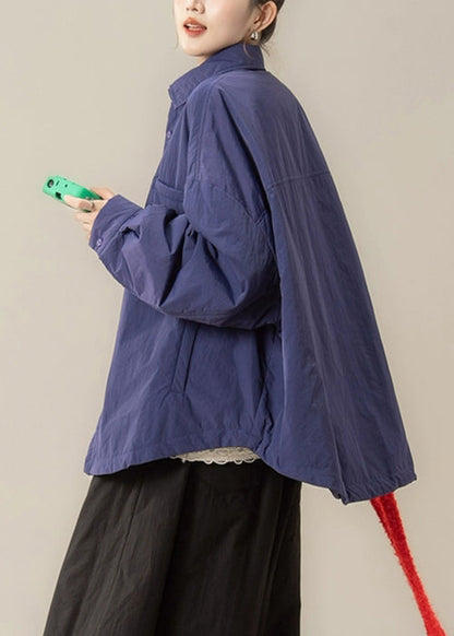 Lila Hemdmantel mit Knöpfen, einfarbig, mit Baumwolle gefüttert, Peter-Pan-Kragen