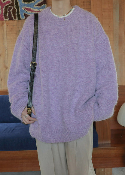 Purple Cozy Thick Knit Winter Mens Sweaters O Neck