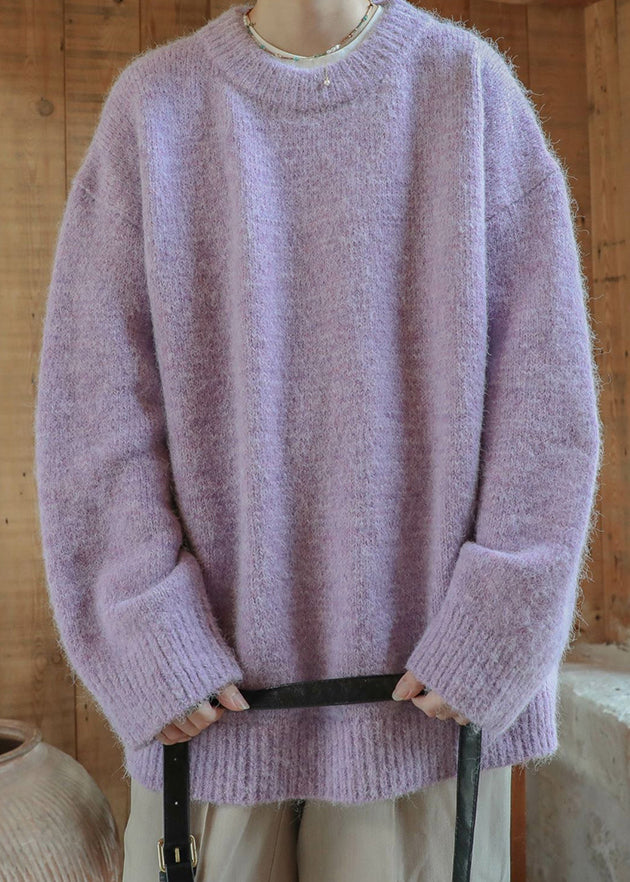 Purple Cozy Thick Knit Winter Mens Sweaters O Neck