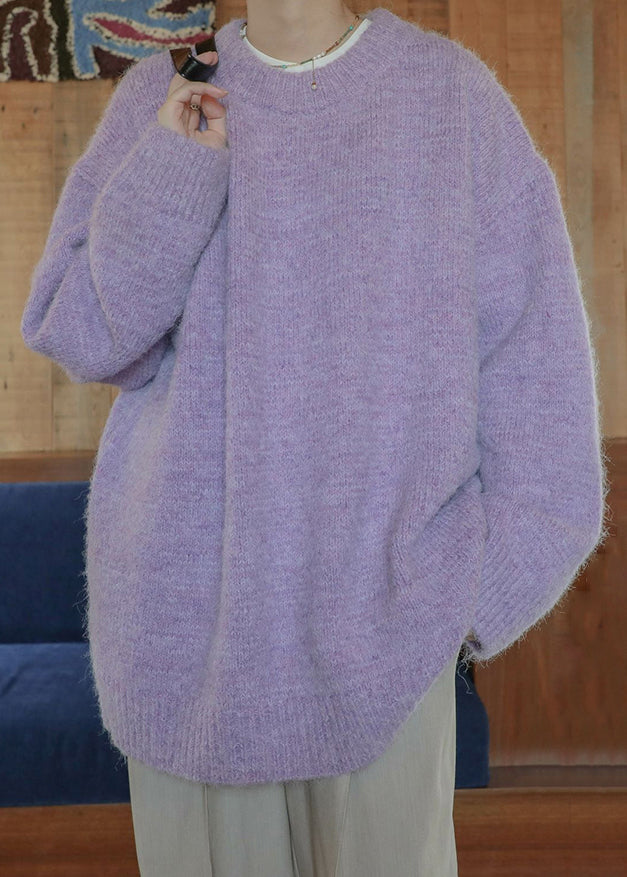 Purple Cozy Thick Knit Winter Mens Sweaters O Neck