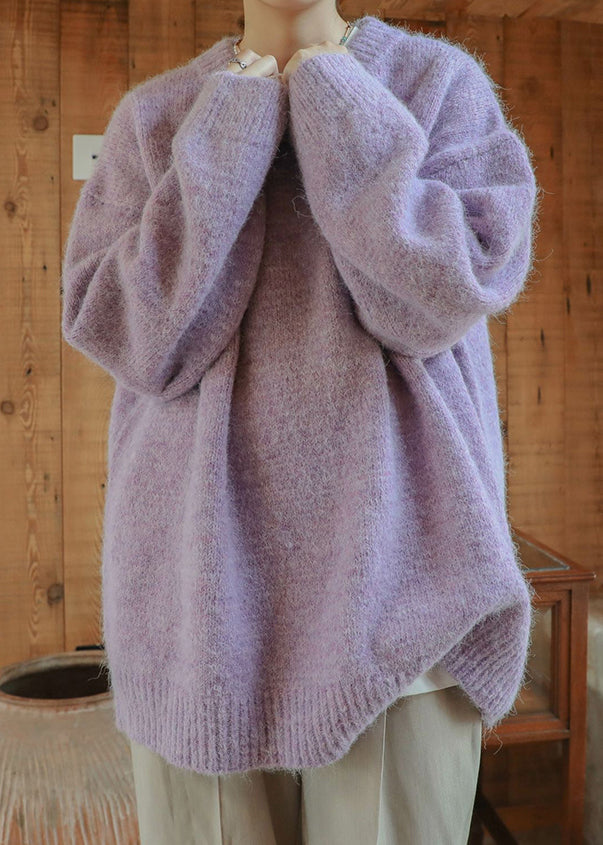 Purple Cozy Thick Knit Winter Mens Sweaters O Neck