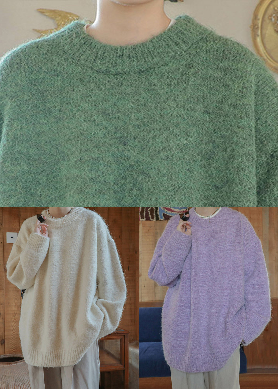 Purple Cozy Thick Knit Winter Mens Sweaters O Neck