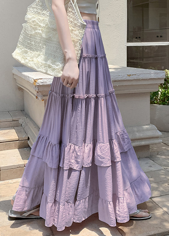 Purple Elastic Waist Draping Solid A Line Skirts